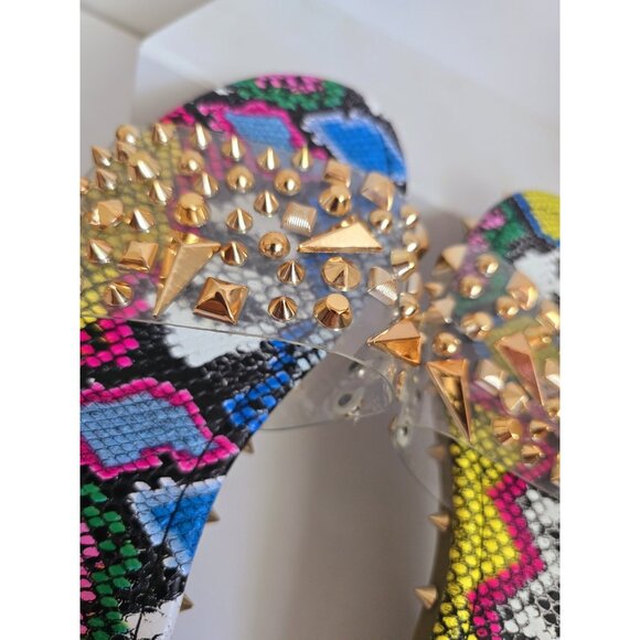 Cape Robbin Rainbow Snakeskin Spike Studded Clear Slip On Slide Sandals Shoes 7 - Picture 7 of 9